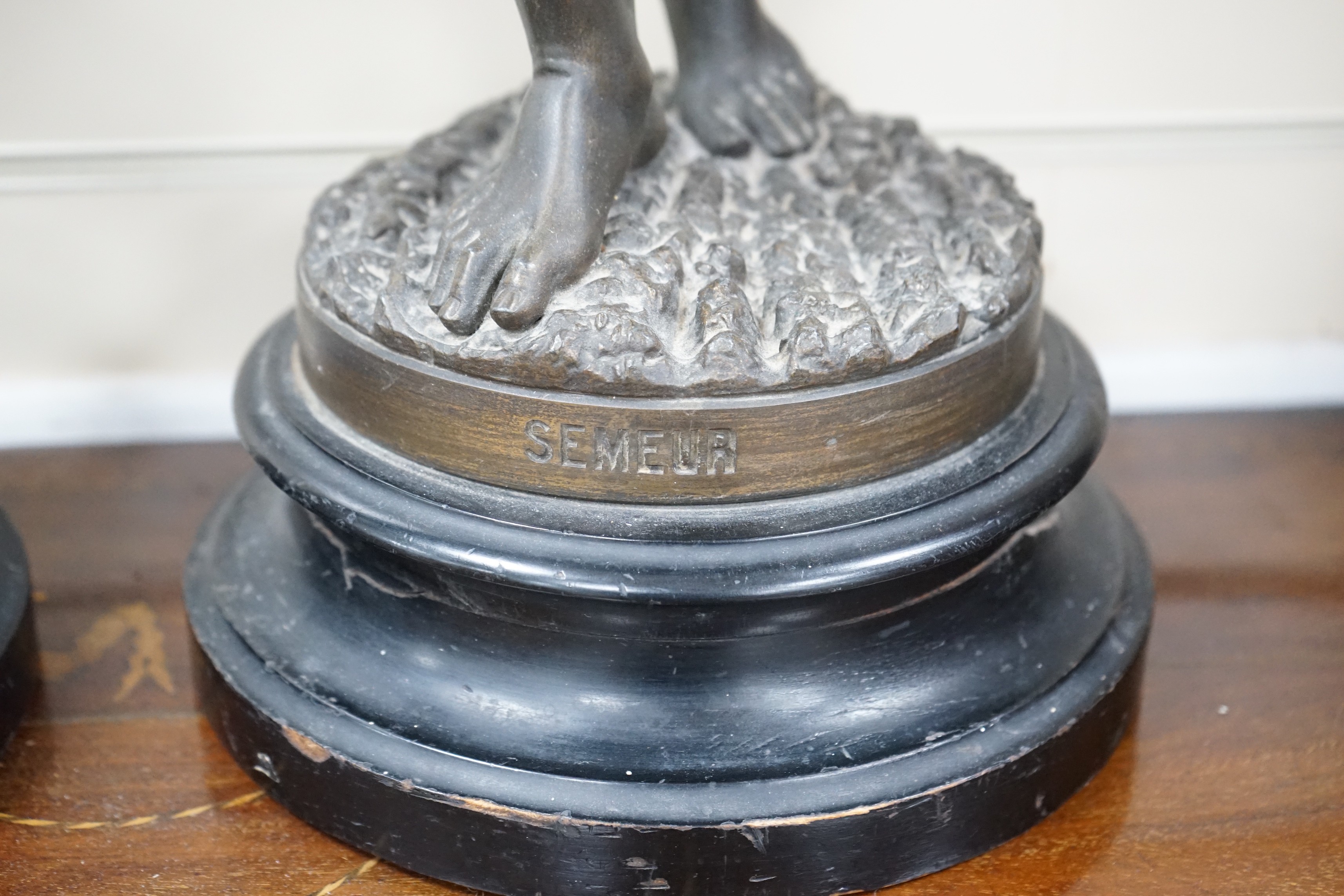 A pair of large early 20th century French spelter figures. 65cm tall